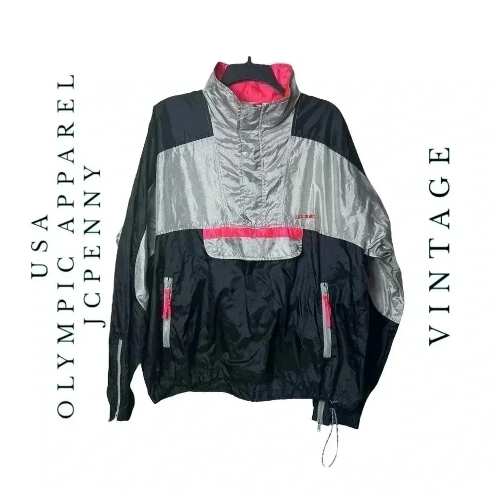 1436. VINTAGE USA OLYMPIC APPAREL JCPENNEY WINDBREAKER JACKET EMBROIDERED LARGE‎